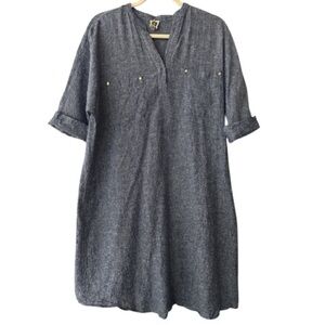 ANNE KLEIN linen shift dress, chambray blue , sz  12, 1/2 cuffed sleeves.